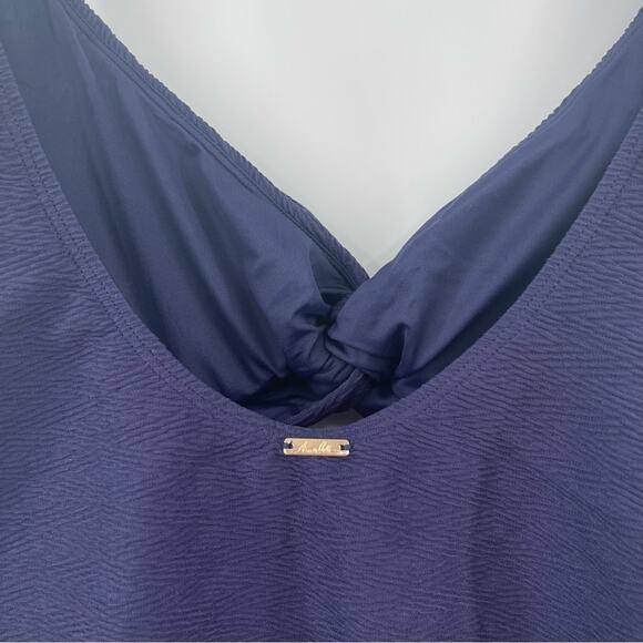 ANNE COLE Twist Front Navy Swimsuit One Piece Textured Cut Out Swim NWT Size 12 - Picture 9 of 11